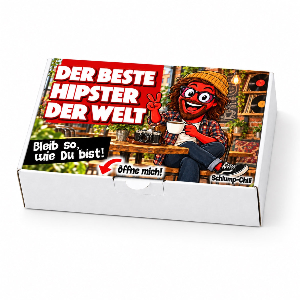 Der beste Hipster der Welt – weiße Geschenkbox, Schrägansicht