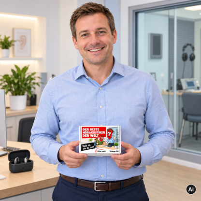Der beste Hörakustiker der Welt – Lifestyle mit kleiner A6-Geschenkbox, AI
