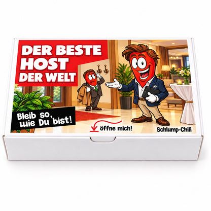 Der beste Host der Welt – Frontansicht der Chili-Geschenkbox