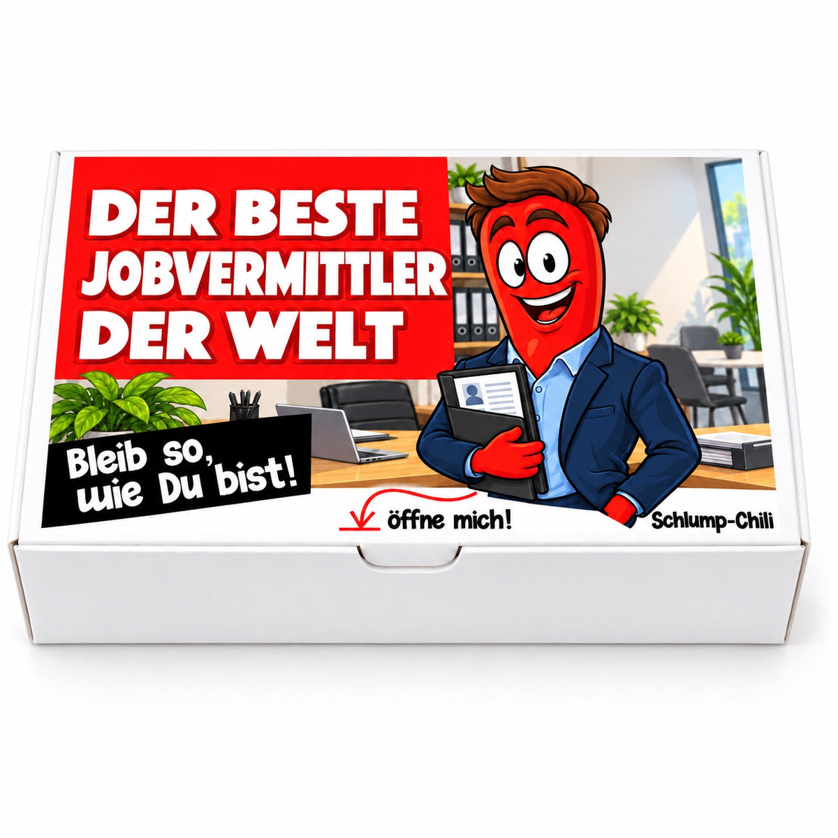 Der beste Jobvermittler der Welt – Geschenkbox Vorderansicht