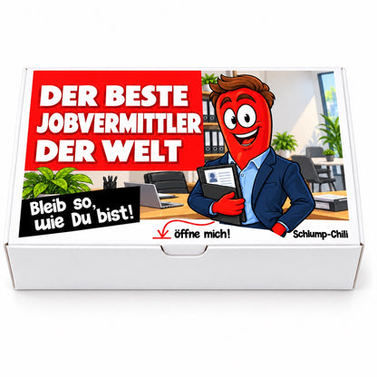 Der beste Jobvermittler der Welt – Geschenkbox Vorderansicht