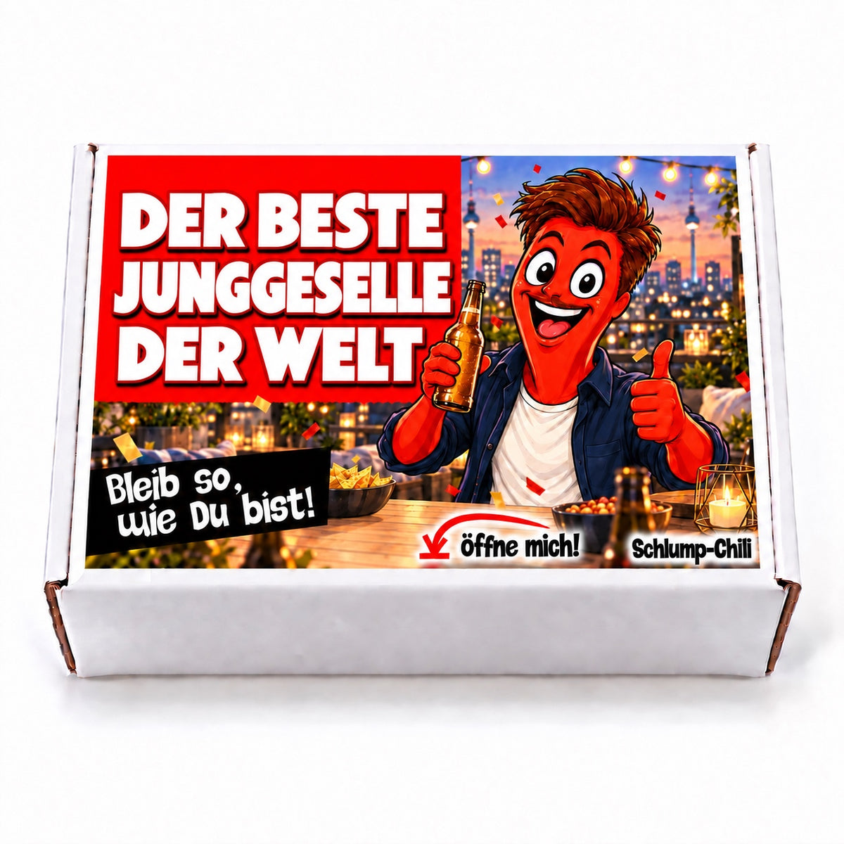 Der beste Junggeselle der Welt – weiße Geschenkbox, Vorderansicht