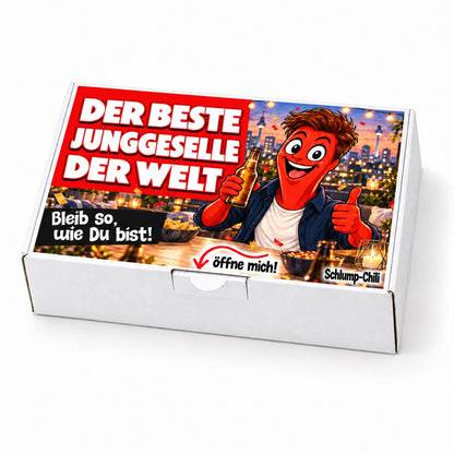 Der beste Junggeselle der Welt – weiße Geschenkbox, Schrägansicht