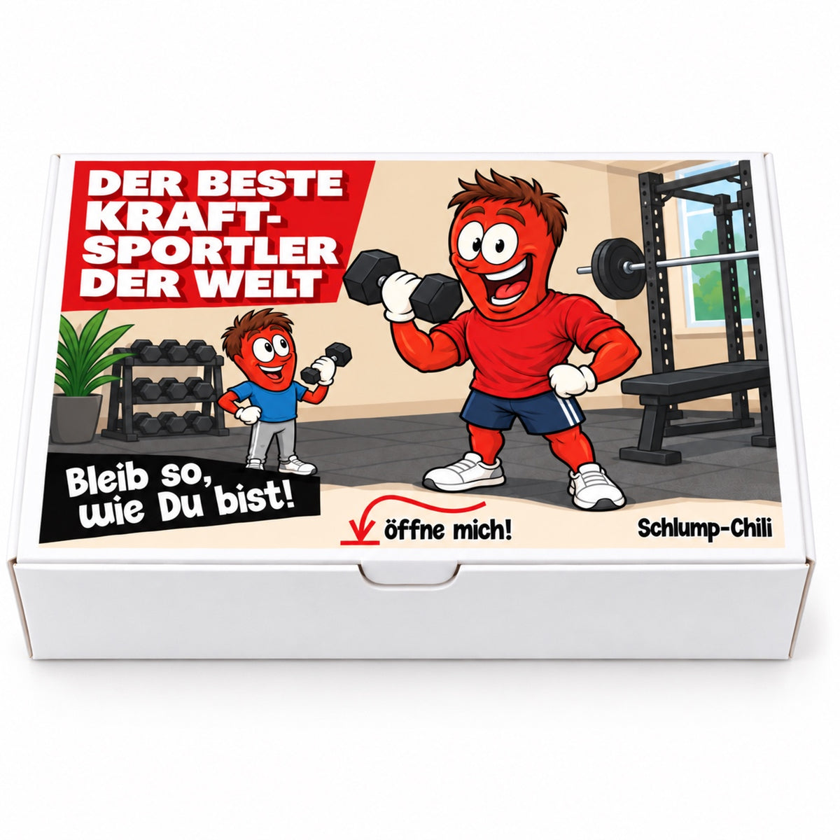 Der beste Kraftsportler der Welt – Frontansicht der Chili-Geschenkbox