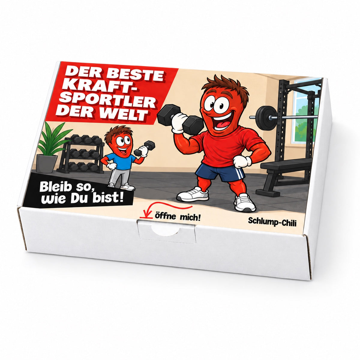 Der beste Kraftsportler der Welt – Schrägansicht der Chili-Geschenkbox