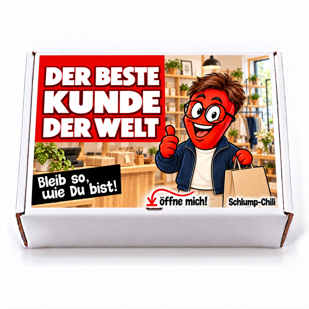 Der beste Kunde der Welt – weiße Geschenkbox, Vorderansicht