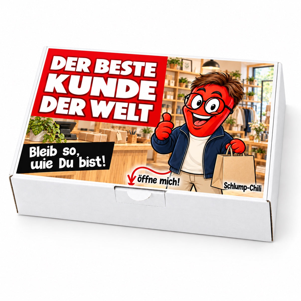 Der beste Kunde der Welt – weiße Geschenkbox, Schrägansicht