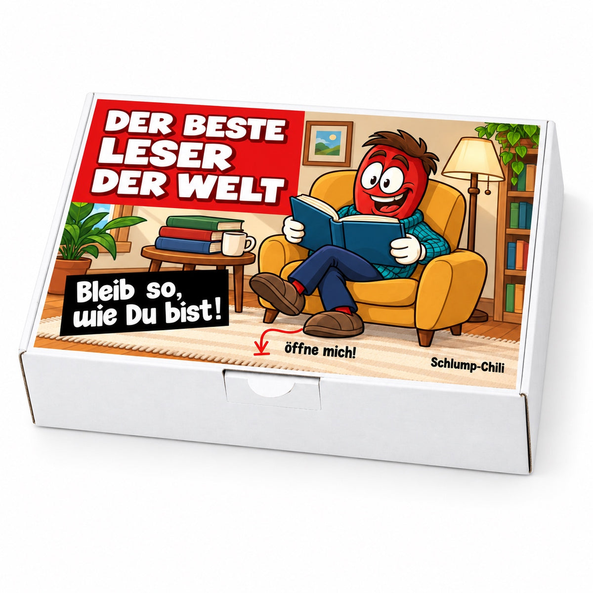 Der beste Leser der Welt – Schrägansicht der Chili-Geschenkbox
