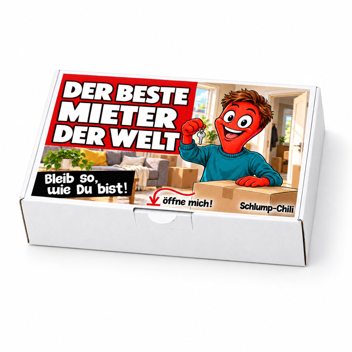 Der beste Mieter der Welt – weiße Geschenkbox, Schrägansicht