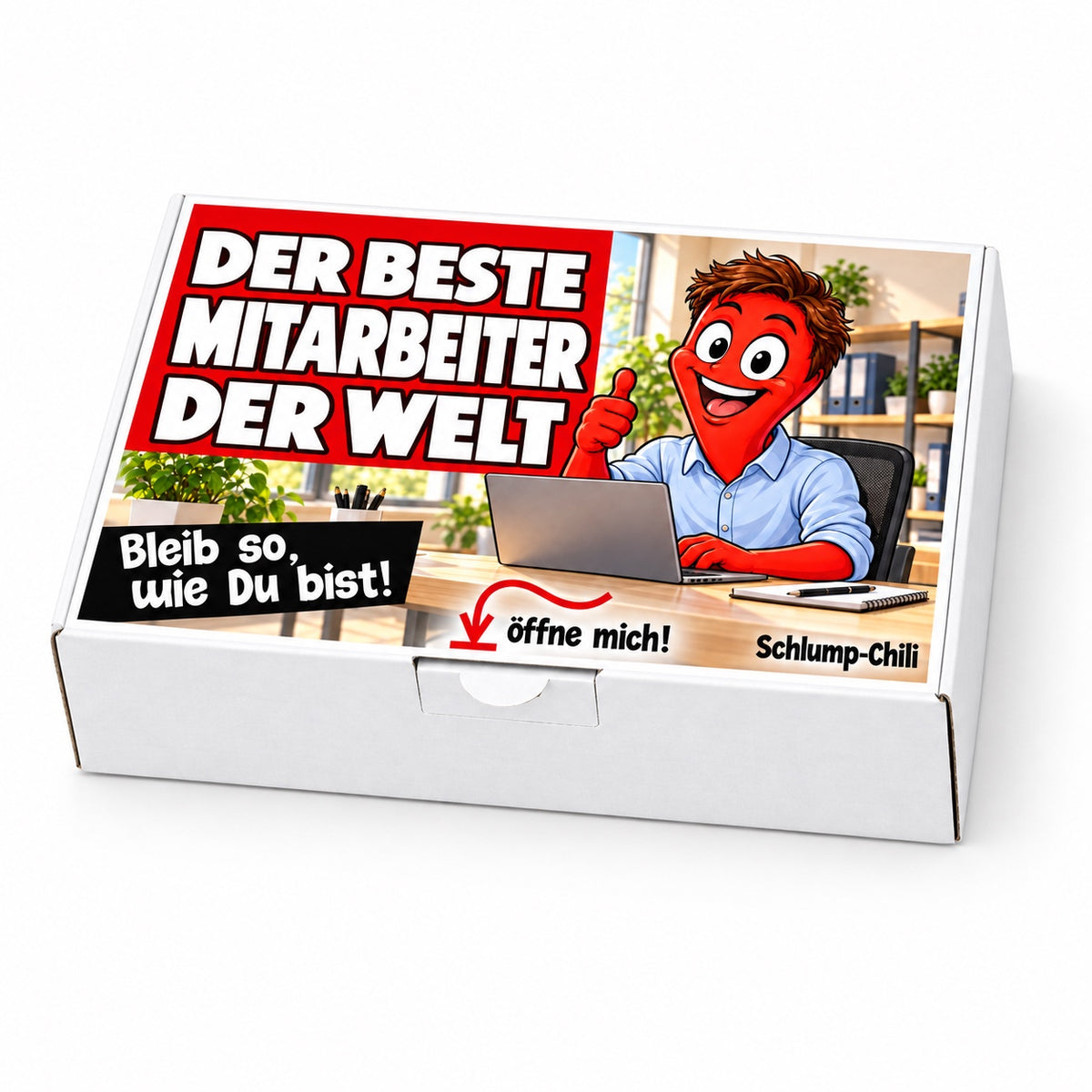 Der beste Mitarbeiter der Welt – weiße Geschenkbox, Schrägansicht