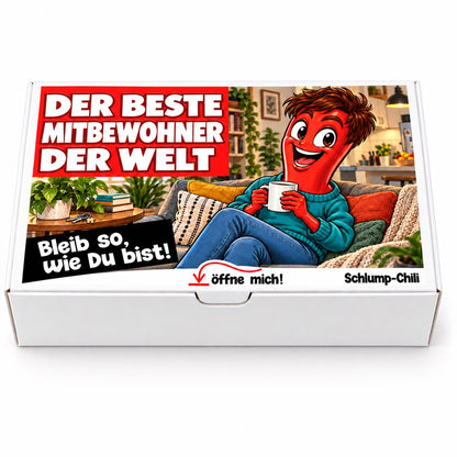 Der beste Mitbewohner der Welt – weiße Geschenkbox, Vorderansicht
