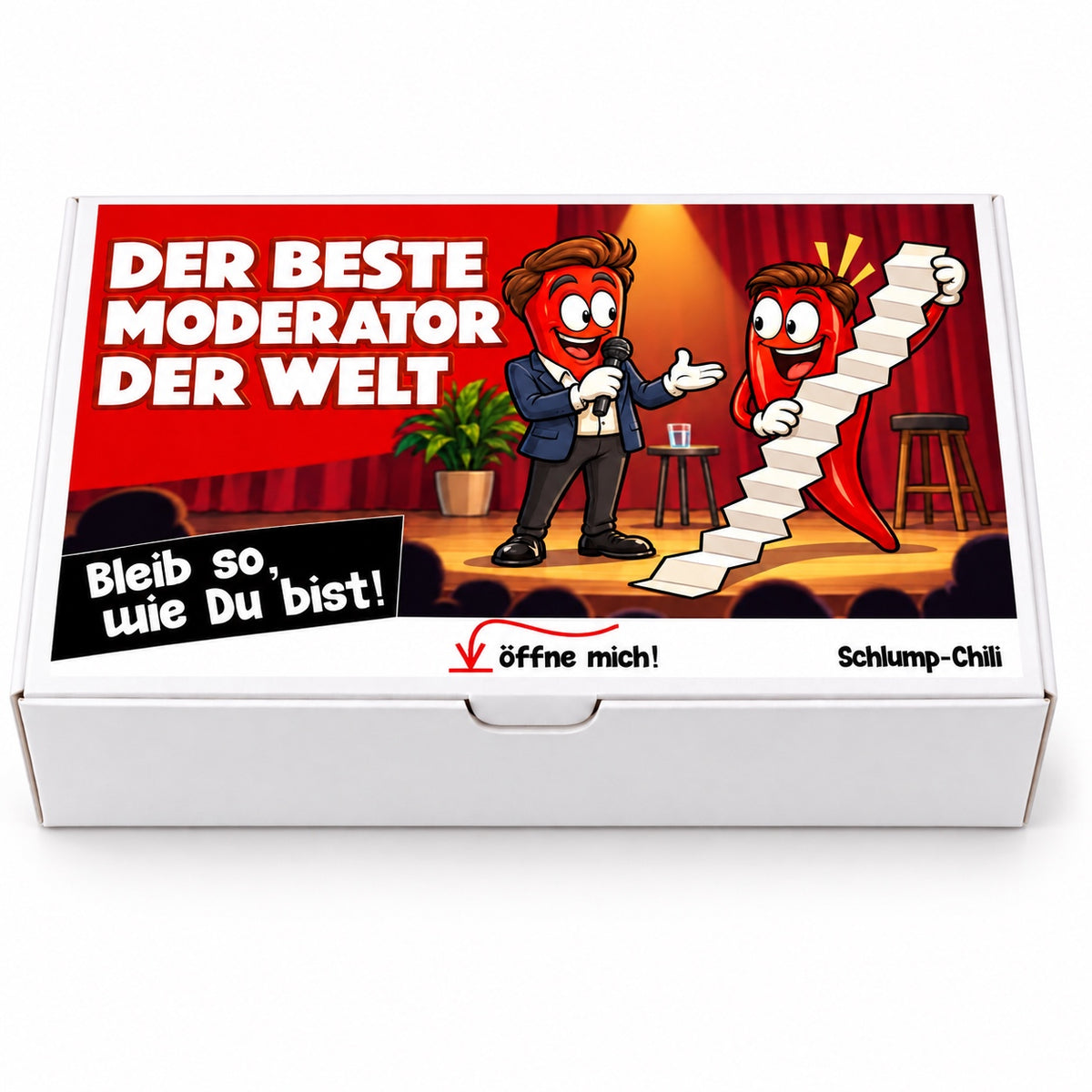 Der beste Moderator der Welt – Geschenkbox Vorderansicht