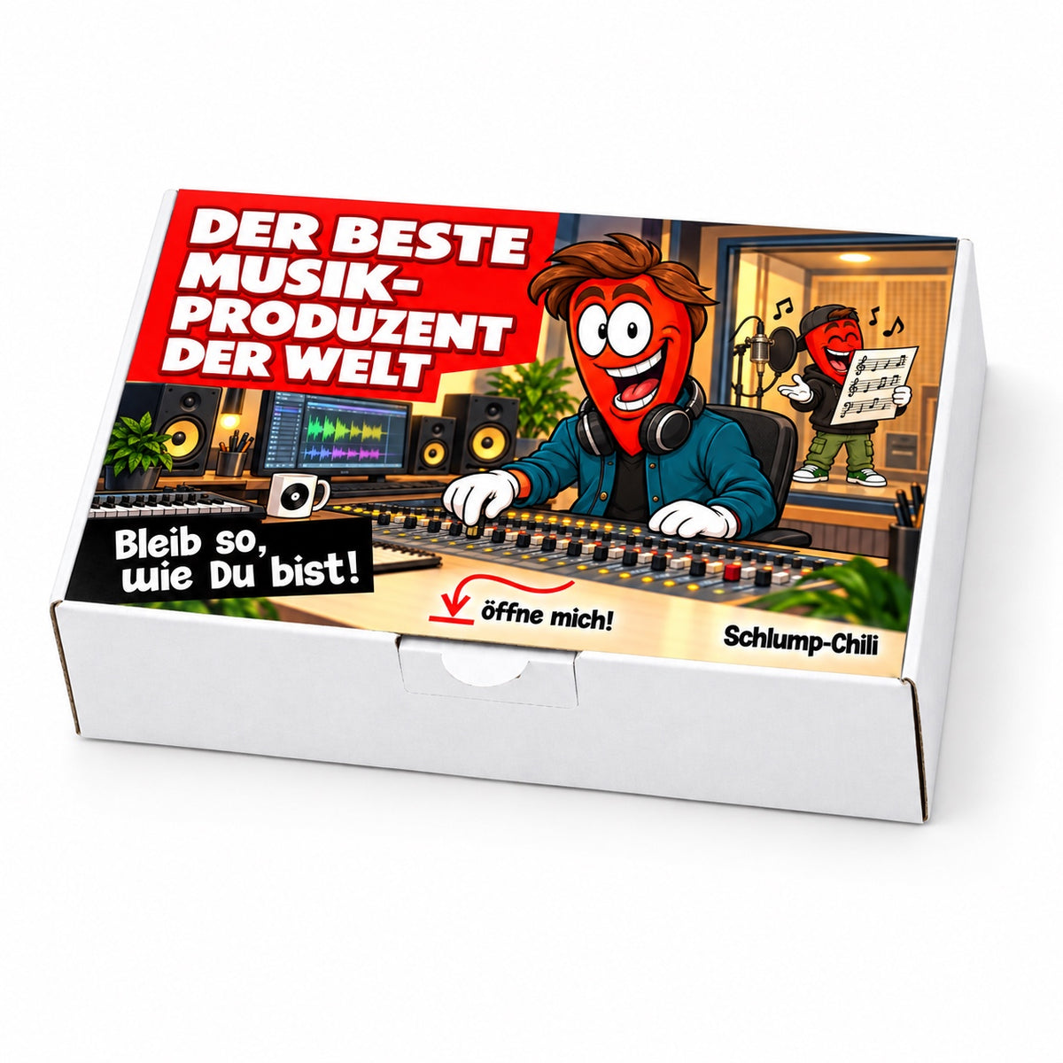Der beste Musikproduzent der Welt – Schrägansicht der Chili-Geschenkbox