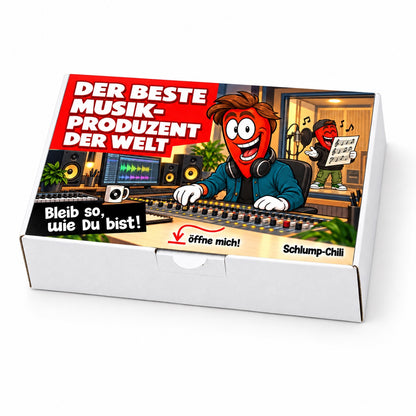 Der beste Musikproduzent der Welt – Schrägansicht der Chili-Geschenkbox
