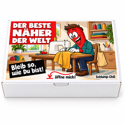 Der beste Näher der Welt – Frontansicht der Chili-Geschenkbox
