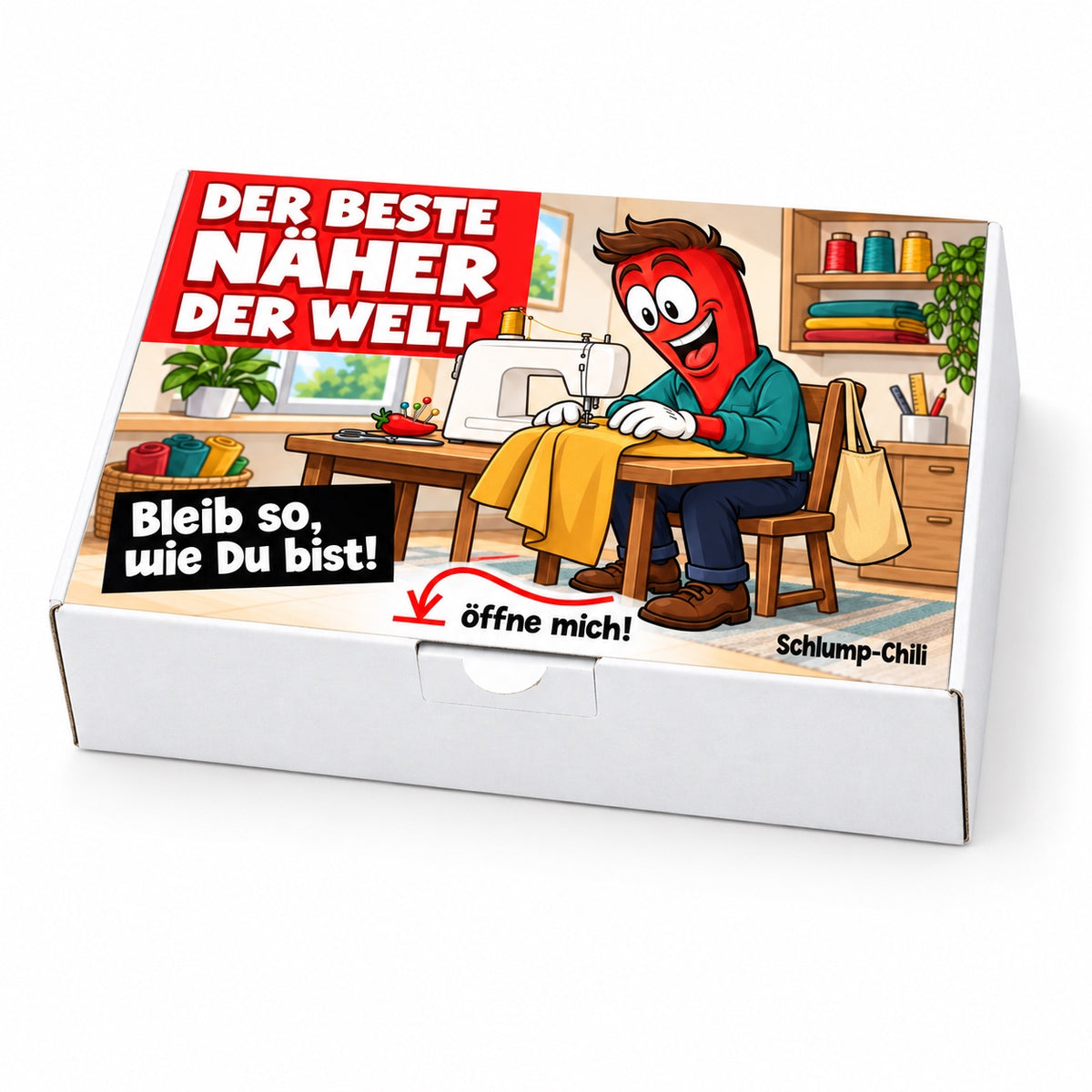 Der beste Näher der Welt – Schrägansicht der Chili-Geschenkbox