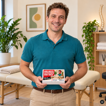 Der beste Osteopath der Welt – Lifestylebild mit kleiner A6-Geschenkschachtel