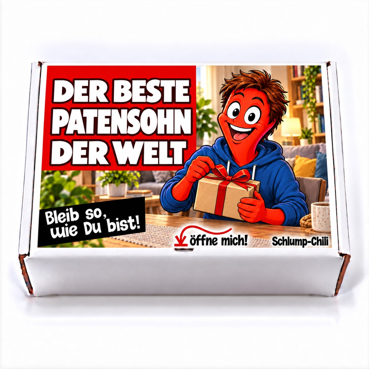Der beste Patensohn der Welt – weiße Geschenkbox, Vorderansicht