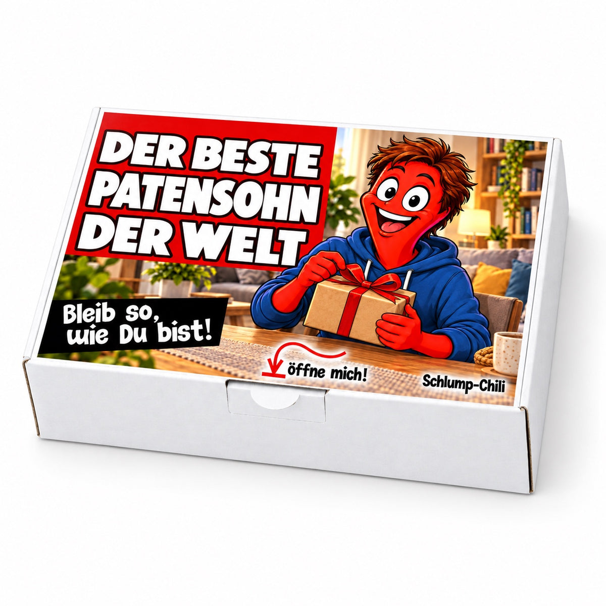 Der beste Patensohn der Welt – weiße Geschenkbox, Schrägansicht
