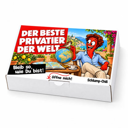 Der beste Privatier der Welt – weiße Geschenkbox, Schrägansicht