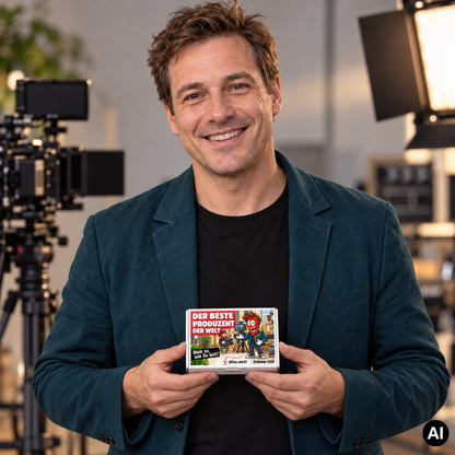 Der beste Produzent der Welt – Lifestylebild mit kleiner A6-Geschenkschachtel