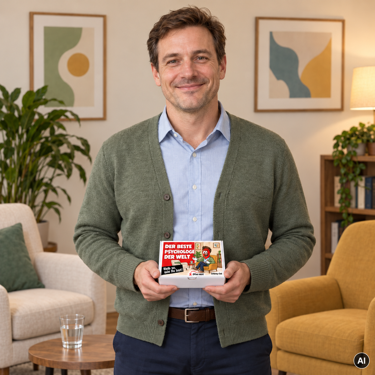 Der beste Psychologe der Welt – Lifestylebild mit kleiner A6-Geschenkschachtel