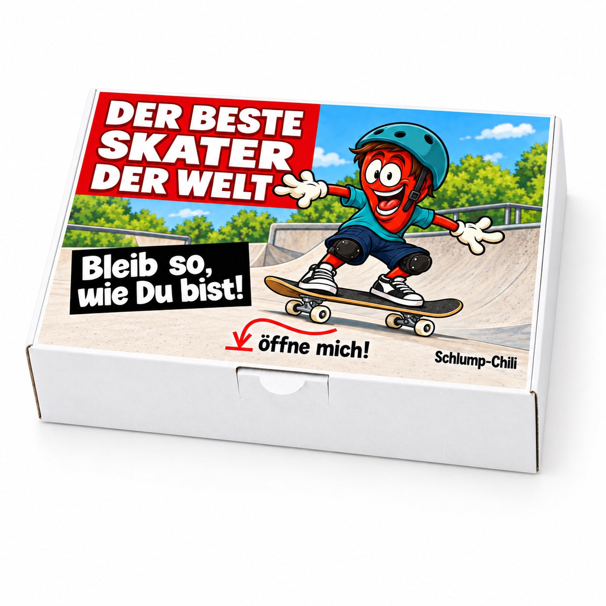 Der beste Skater der Welt – Schrägansicht der Chili-Geschenkbox