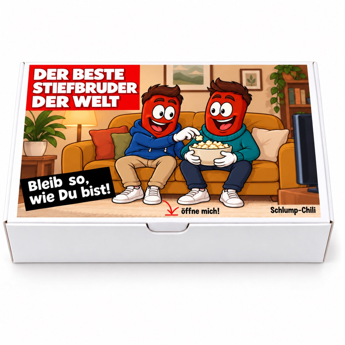 Der beste Stiefbruder der Welt – Frontansicht der Chili-Geschenkbox