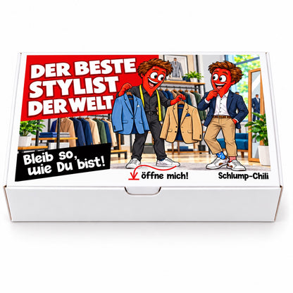 Der beste Stylist der Welt – Geschenkbox Vorderansicht