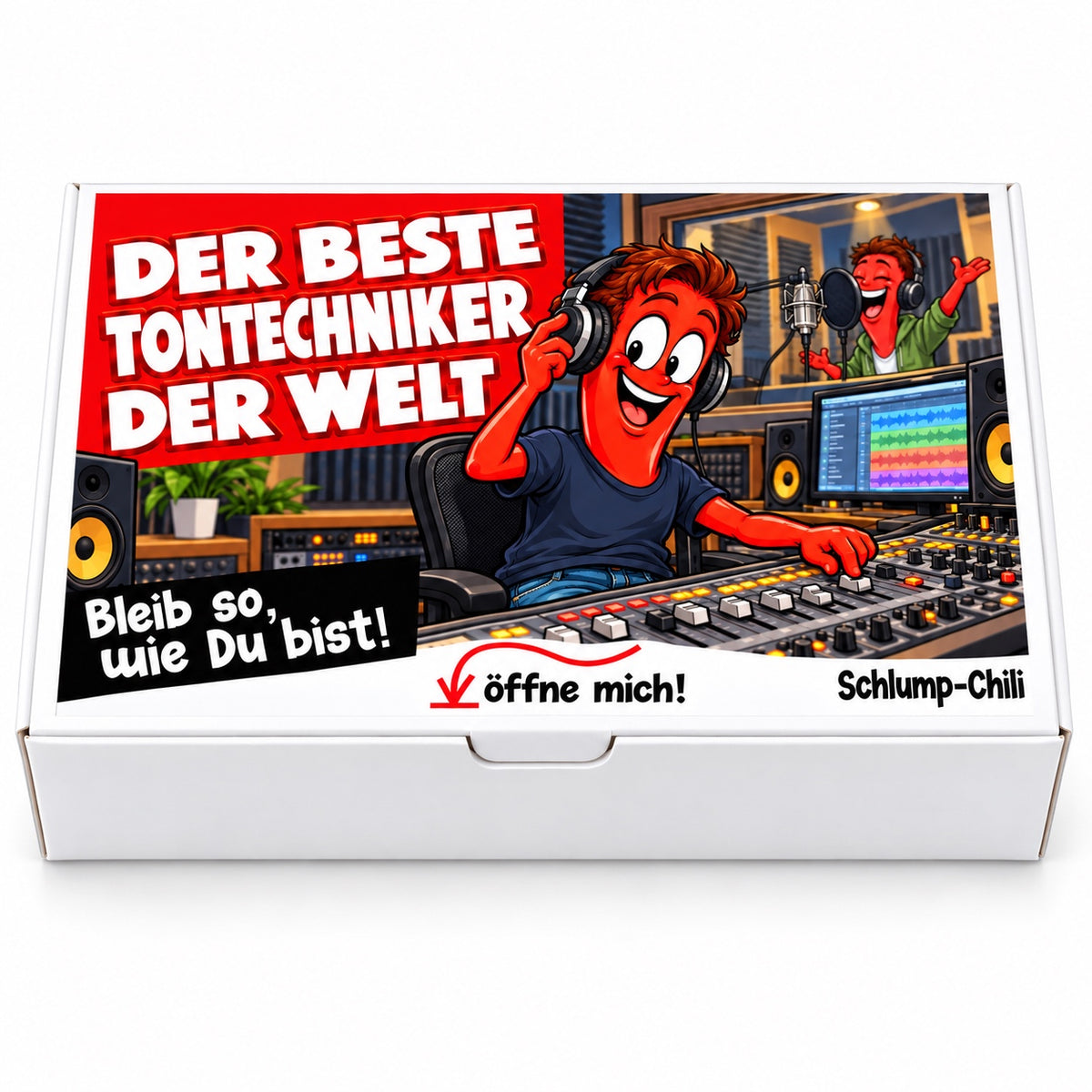 Der beste Tontechniker der Welt – weiße Geschenkbox, Vorderansicht
