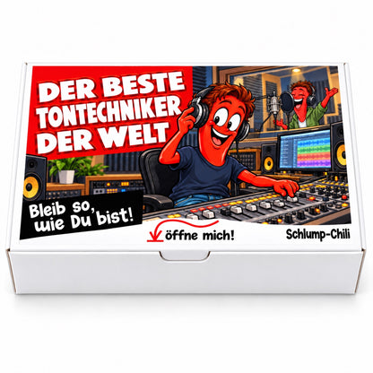 Der beste Tontechniker der Welt – weiße Geschenkbox, Vorderansicht