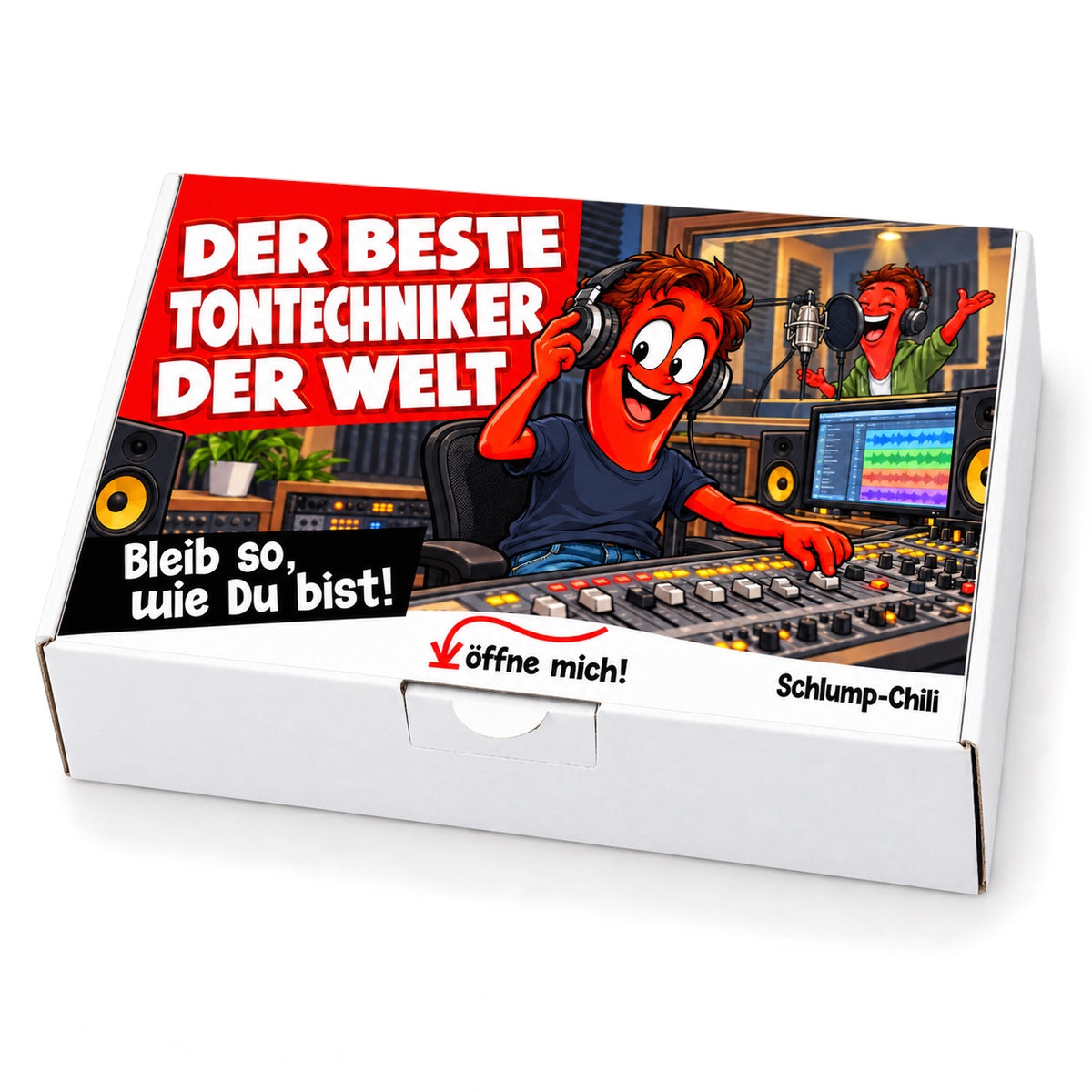 Der beste Tontechniker der Welt – weiße Geschenkbox, Schrägansicht