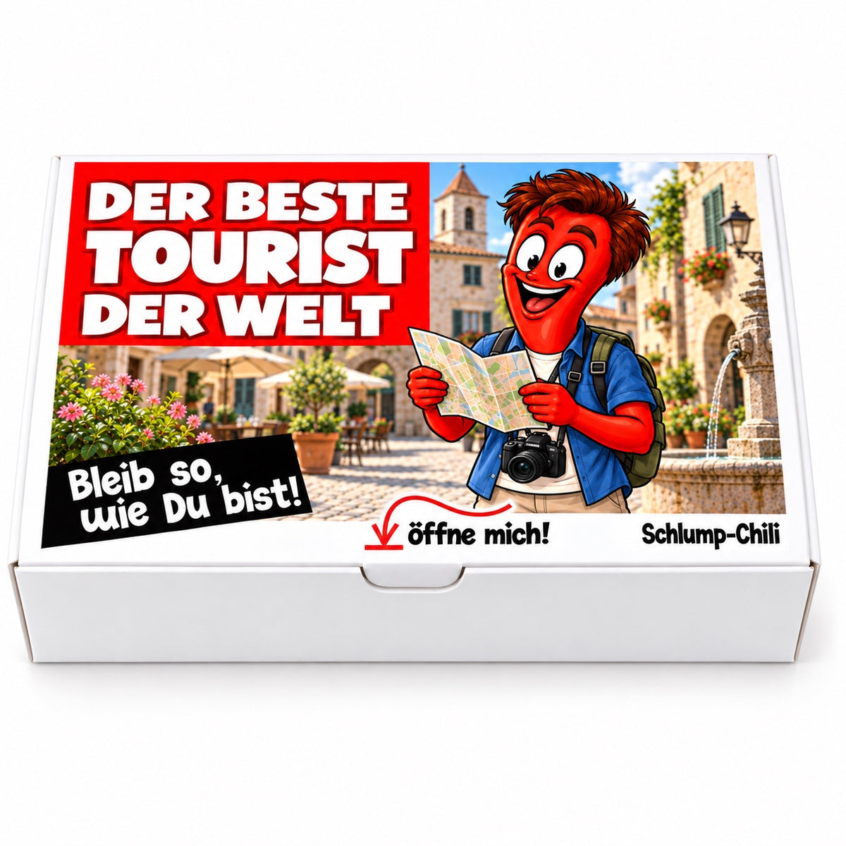 Der beste Tourist der Welt – Geschenkbox Vorderansicht