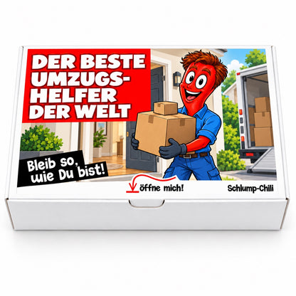 Der beste Umzugshelfer der Welt – Geschenkbox Vorderansicht