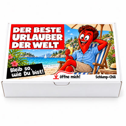 Der beste Urlauber der Welt – Geschenkbox Vorderansicht