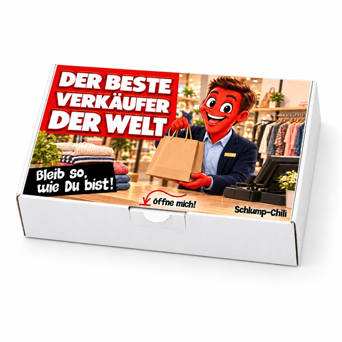Der beste Verkäufer der Welt – weiße Geschenkbox, Schrägansicht