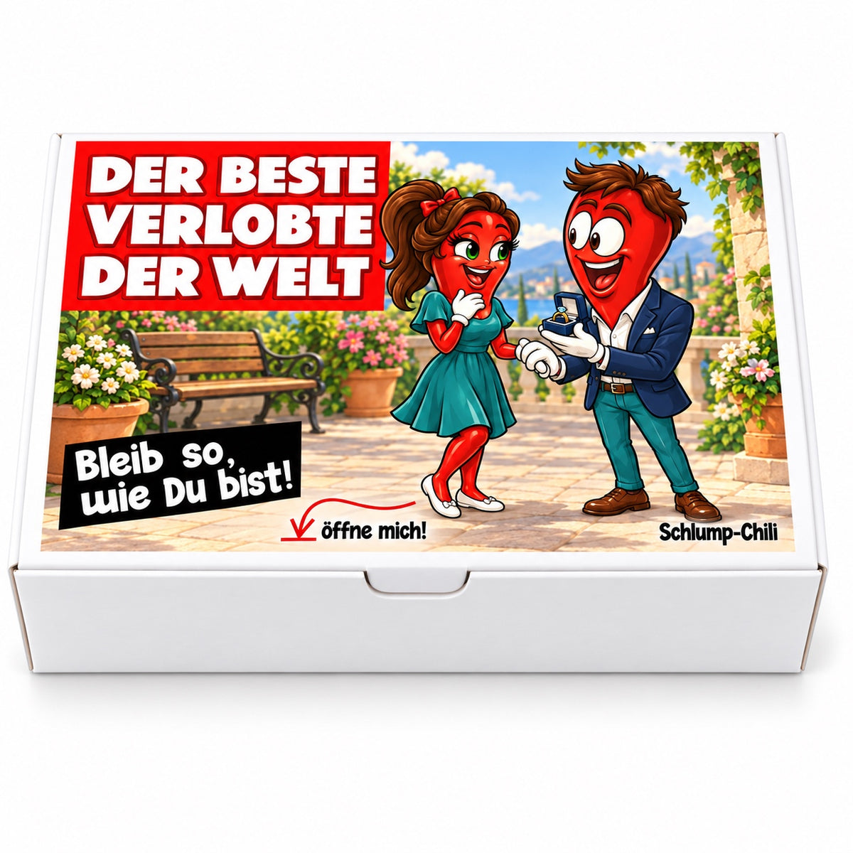 Der beste Verlobte der Welt – Frontansicht der Chili-Geschenkbox