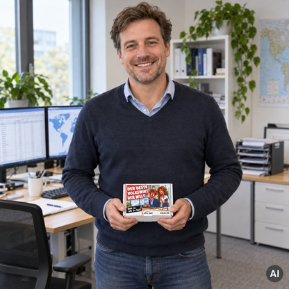 Der beste Volkswirt der Welt – kleine Geschenkbox in der Hand (AI)