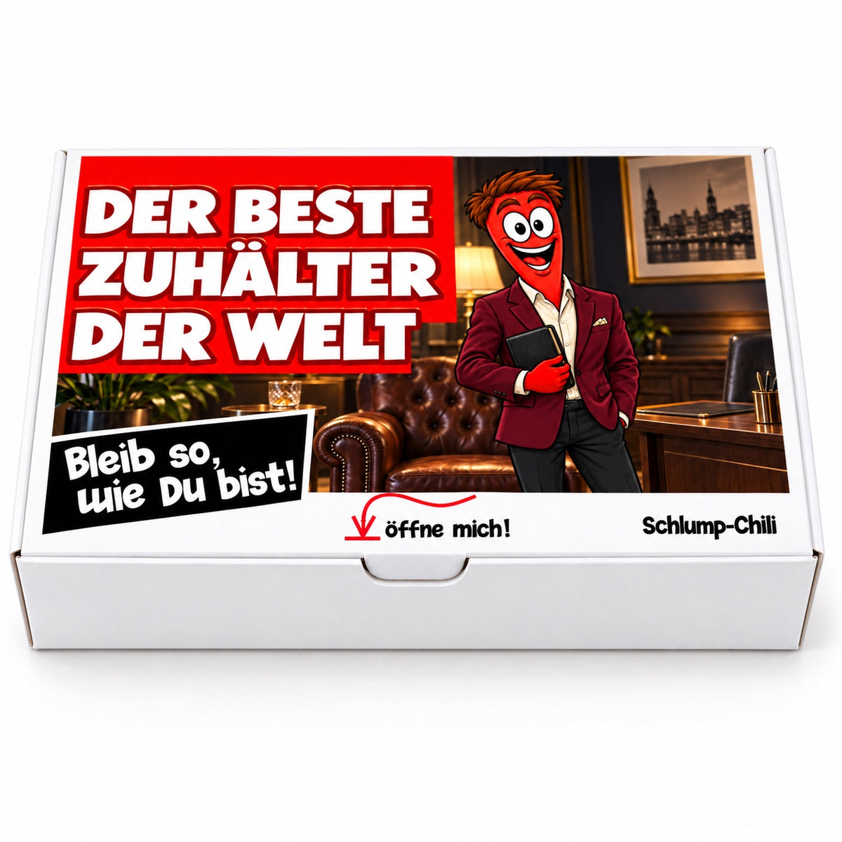 Der beste Zuhälter der Welt – Geschenkbox Vorderansicht