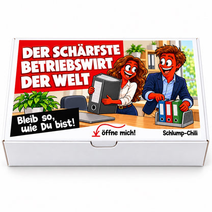 Der schärfste Betriebswirt der Welt – Geschenkbox Vorderansicht