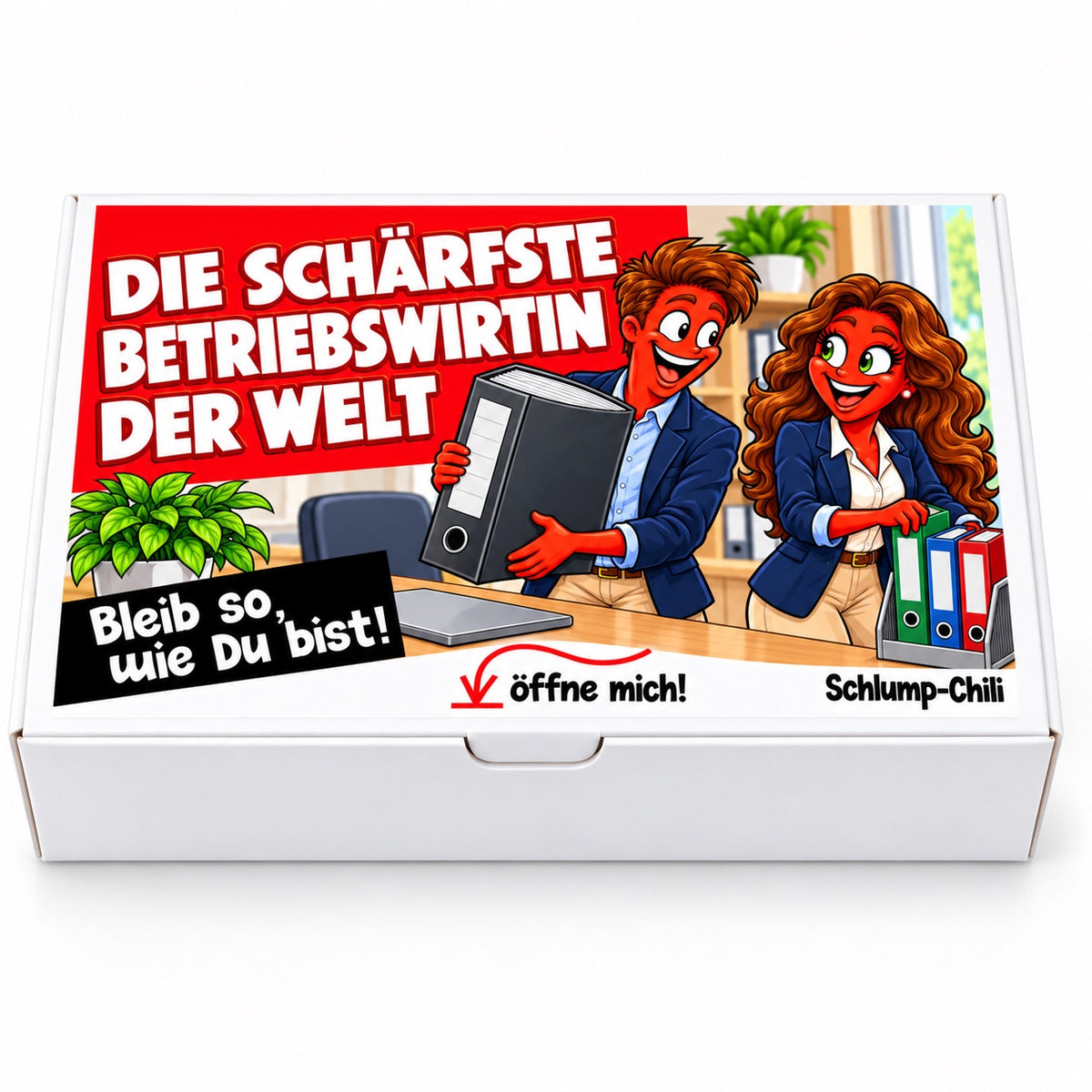 Die schärfste Betriebswirtin der Welt – Geschenkbox Vorderansicht