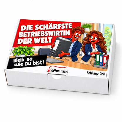 Die schärfste Betriebswirtin der Welt – Geschenkbox Schrägansicht