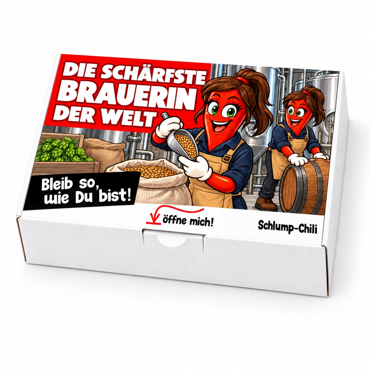 Die schärfste Brauerin der Welt – Geschenkbox Schrägansicht