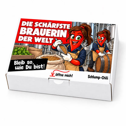 Die schärfste Brauerin der Welt – Geschenkbox Schrägansicht