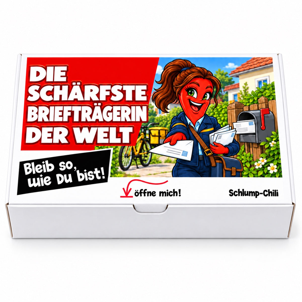 Die schärfste Briefträgerin der Welt – Geschenkbox Vorderansicht