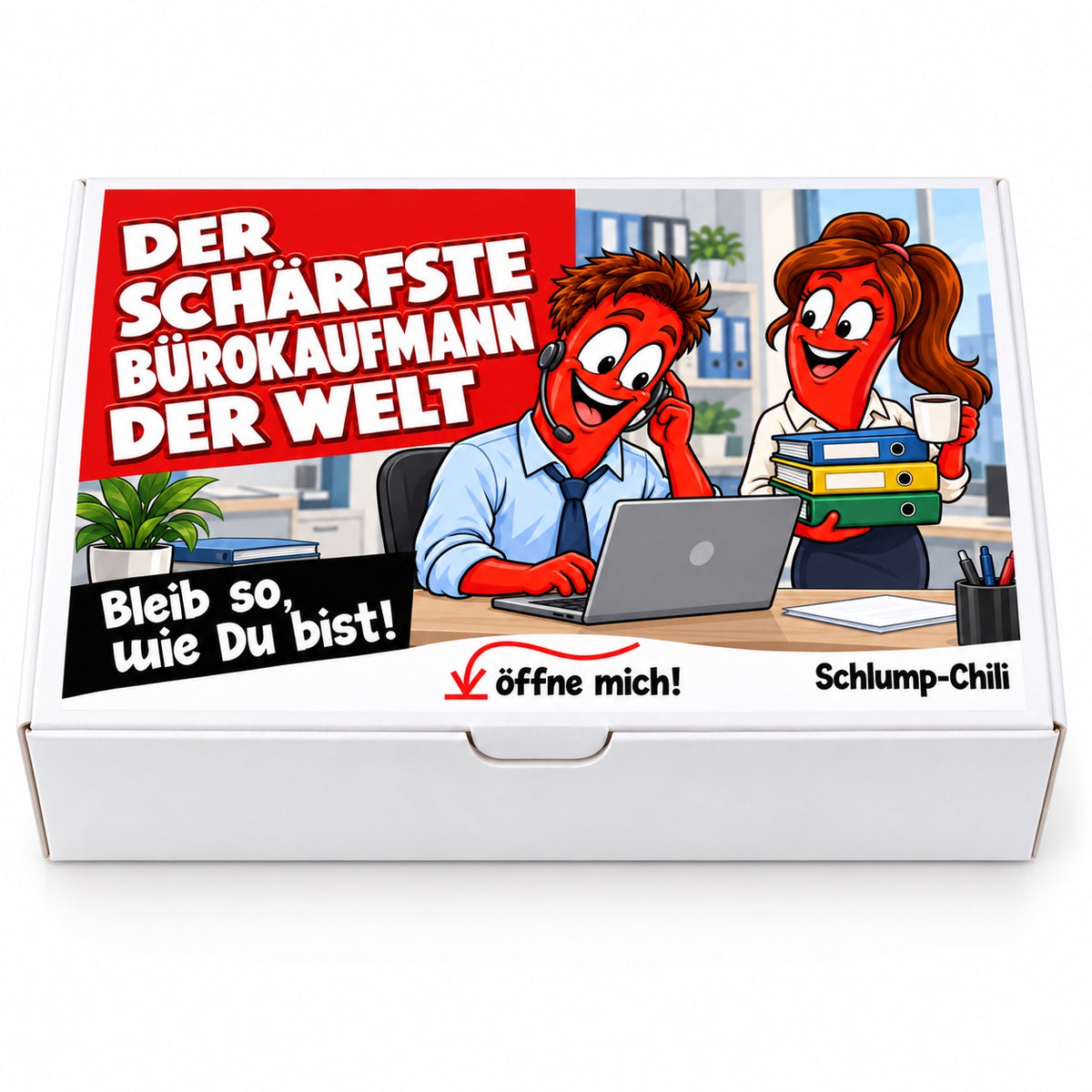Der schärfste Bürokaufmann der Welt – weiße Geschenkbox, Vorderansicht