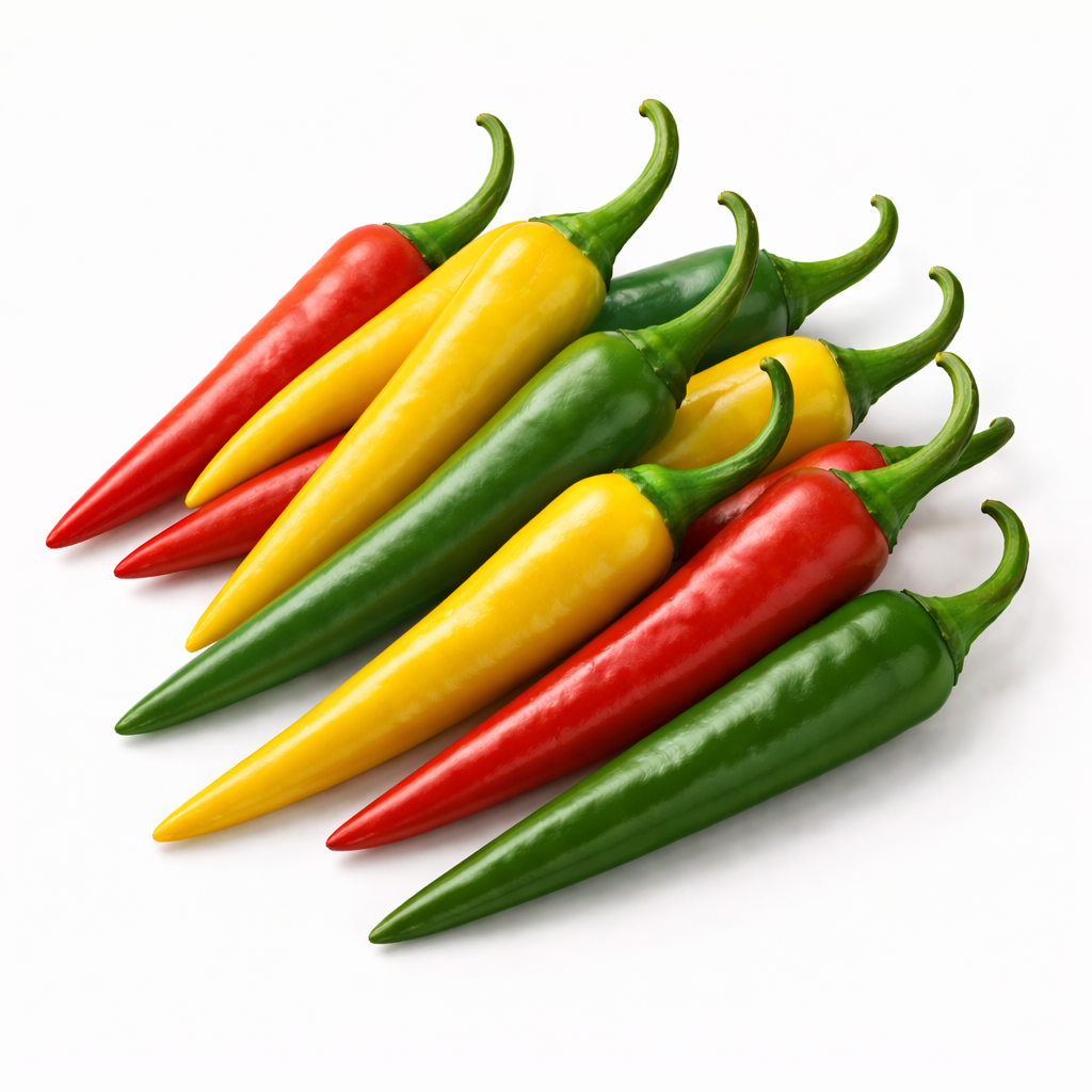 Frische Cayenne Chili (rot, gelb, grün)