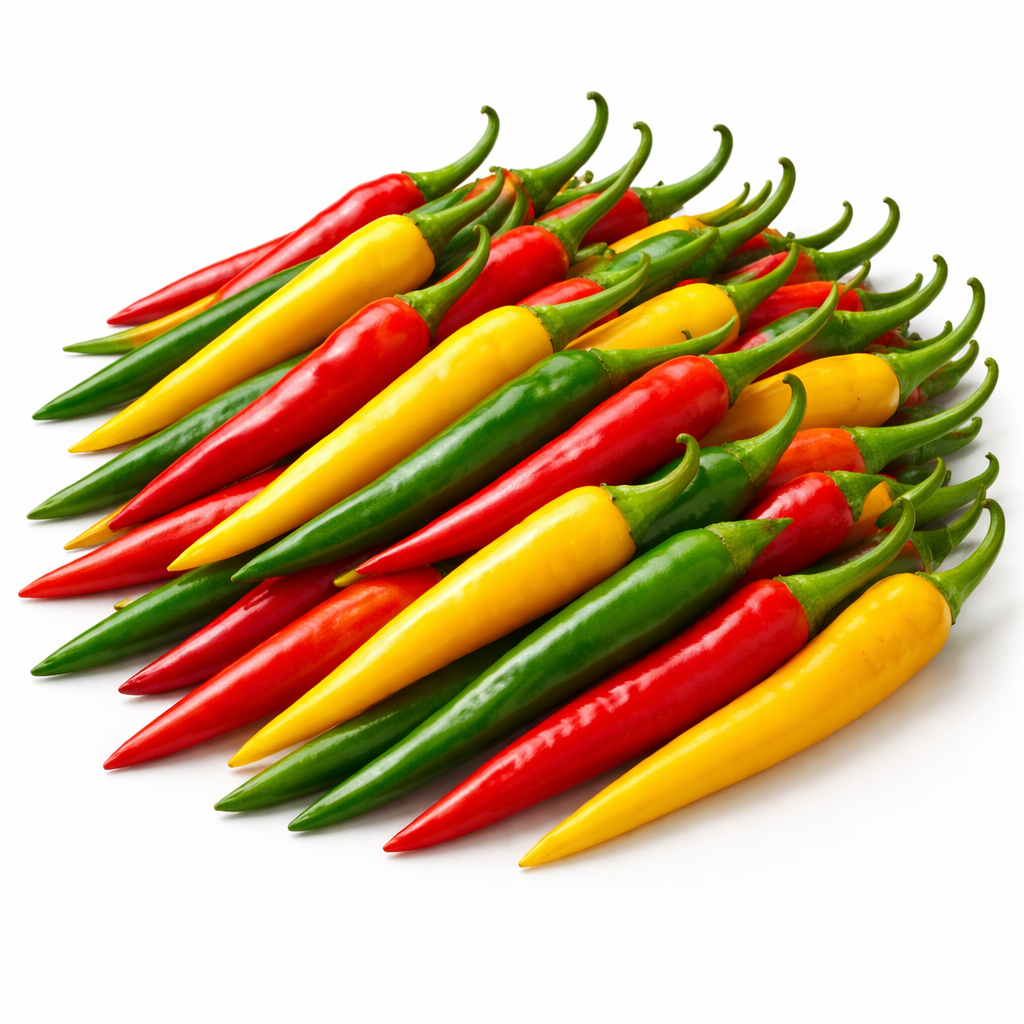 Frische Cayenne Chili (rot, gelb, grün)