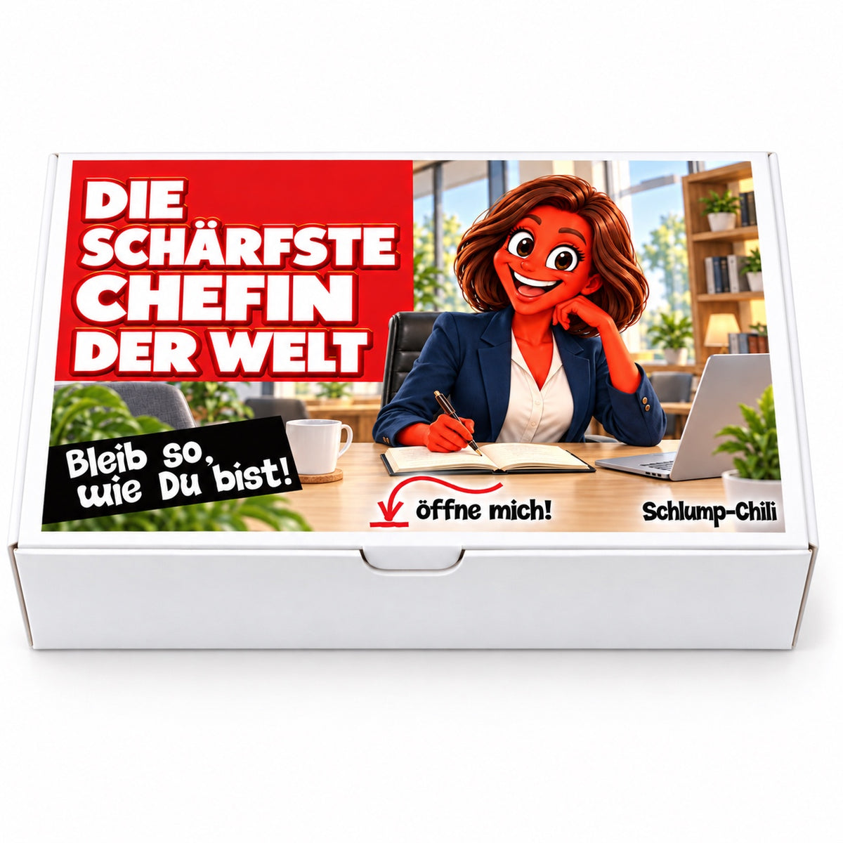 Die schärfste Chefin der Welt – weiße Geschenkbox, Vorderansicht