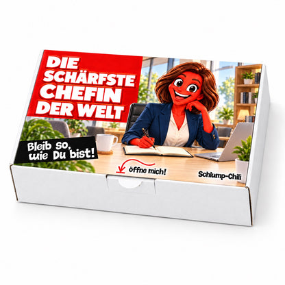 Die schärfste Chefin der Welt – weiße Geschenkbox, Schrägansicht